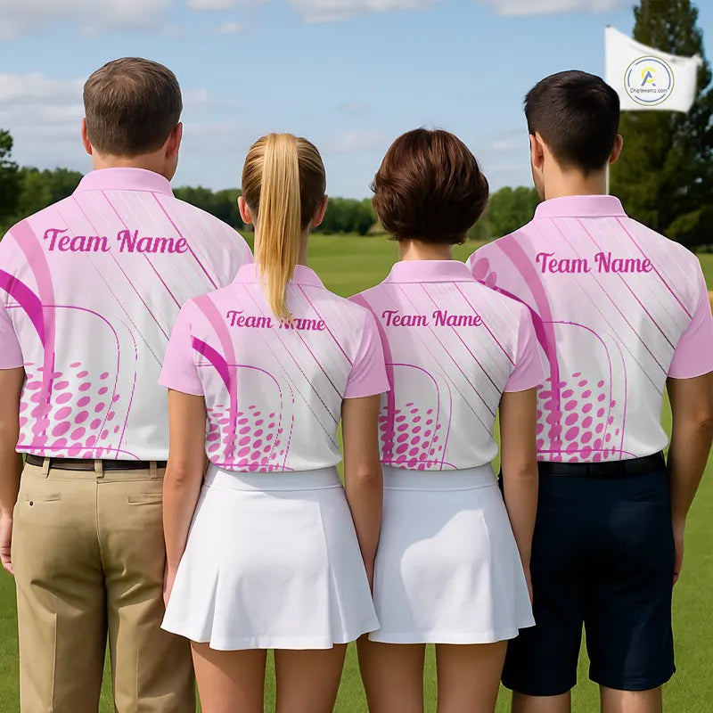 Pink White Mens Golf Polo Shirts Custom Name Golf Shirts For Men Personalized Golf Gifts NHN0015