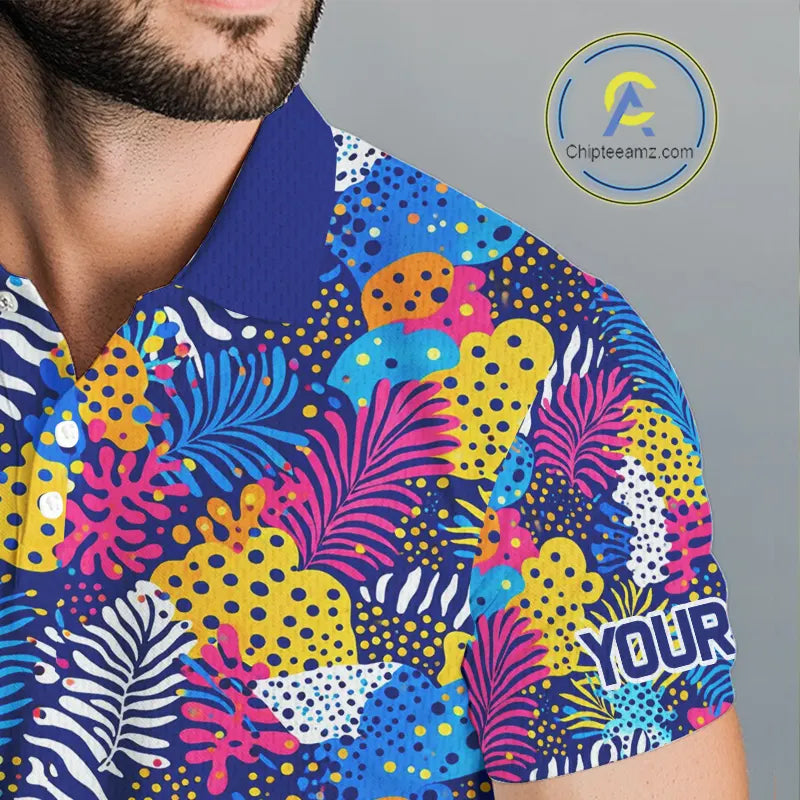 Colorful Paisley Pattern Mens Golf Polo Shirts Custom Tropical Golf Attire For Team NHN0147