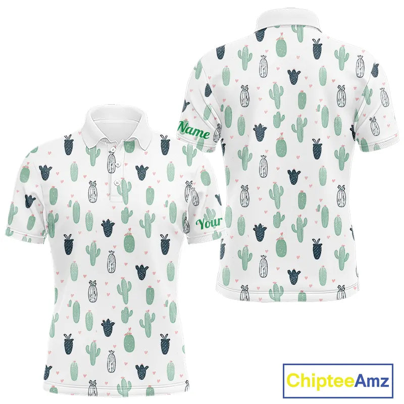 Funny Cactus Flower Pattern Mens Golf Polo Shirts Custom, Cactus Golf Shirt Personalized NHN0151