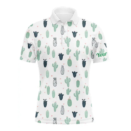 Funny Cactus Flower Pattern Mens Golf Polo Shirts Custom, Cactus Golf Shirt Personalized NHN0151