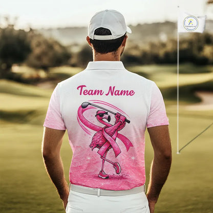 Pink Breast Cancer Golf Shirt, Funny Flamingo Cancer Awareness Mens Golf Polo Shirt, Golf Gifts NHN0167