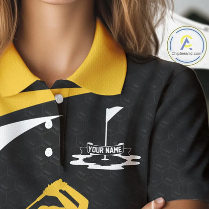 Black And Yellow Golf Ball Womens Golf Polo Shirts Custom Golf Outfits Golf Gifts For Women NHN0042
