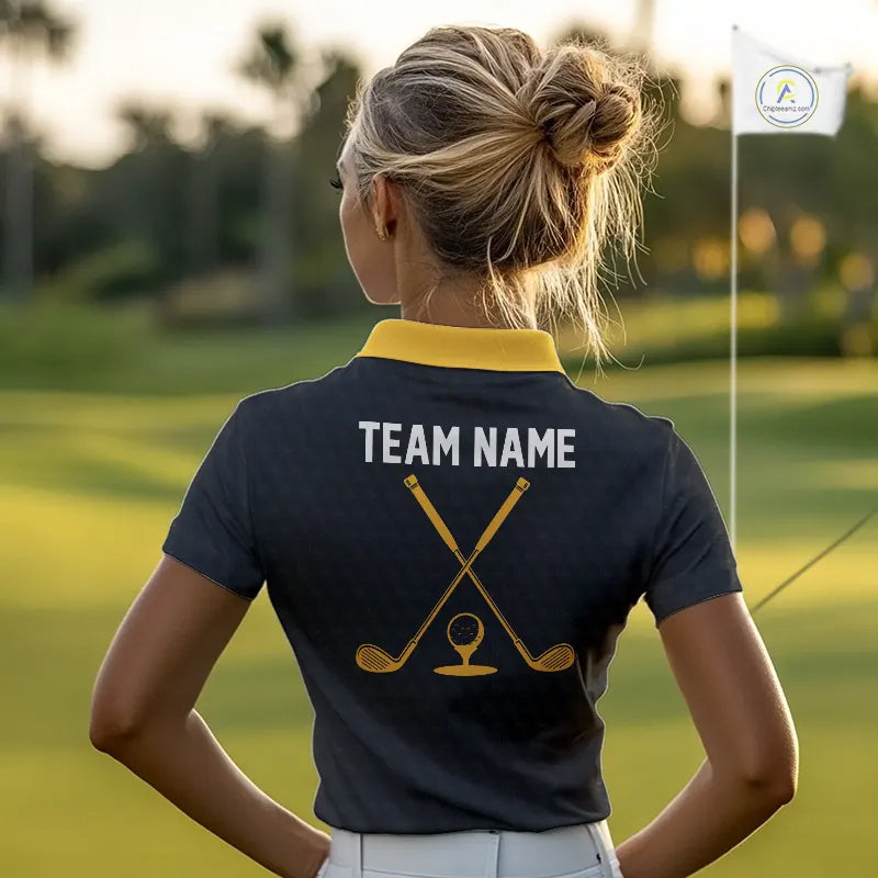 Black And Yellow Golf Ball Womens Golf Polo Shirts Custom Golf Outfits Golf Gifts For Women NHN0042
