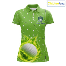 Load image into Gallery viewer, Womens Golf Polo Shirt Custom Green And White Golf Ball Flame Team Golf Shirts, Ladies Golf Top NHN0179