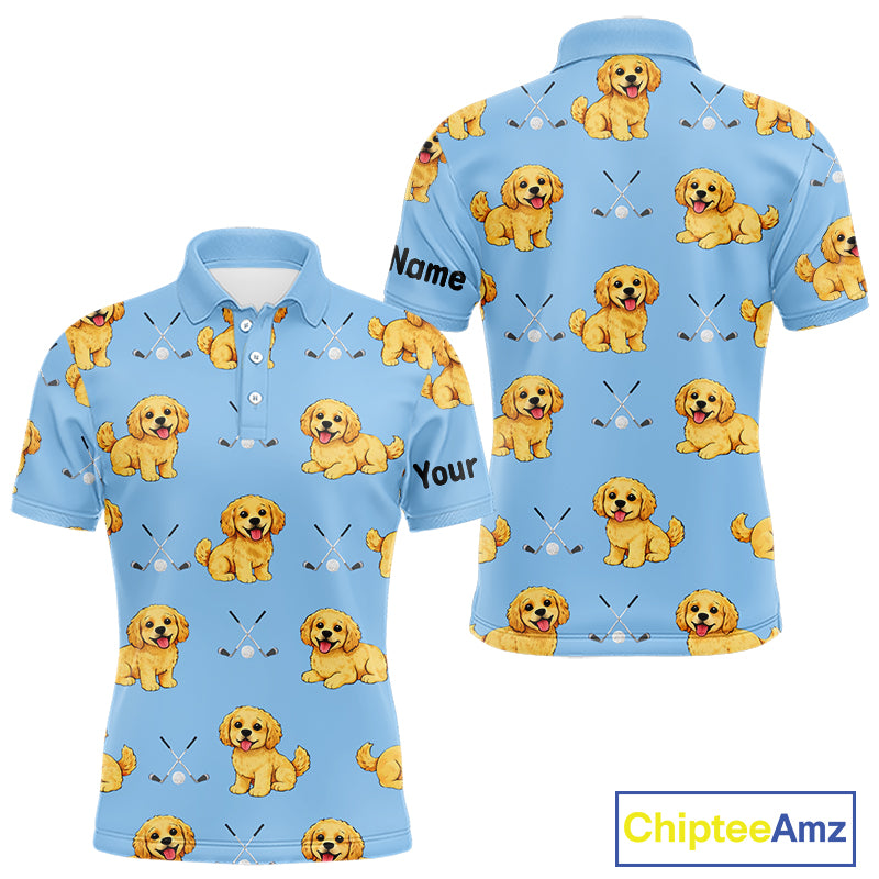 Mens Golf Polo Shirt Custom Funny Cockapoo Blue Pattern Team Mens Golf Tops, Dog Lover Gift NHN0209