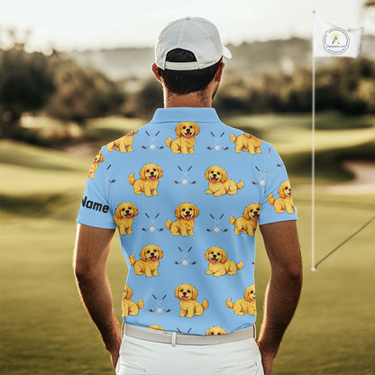 Mens Golf Polo Shirt Custom Funny Cockapoo Blue Pattern Team Mens Golf Tops, Dog Lover Gift NHN0209