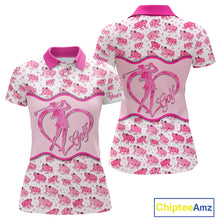Load image into Gallery viewer, Funny Womens Golf Polo Shirts Custom Pink Frog Pattern Golf Attire For Ladies Personalized Golf Gifts NHN0137