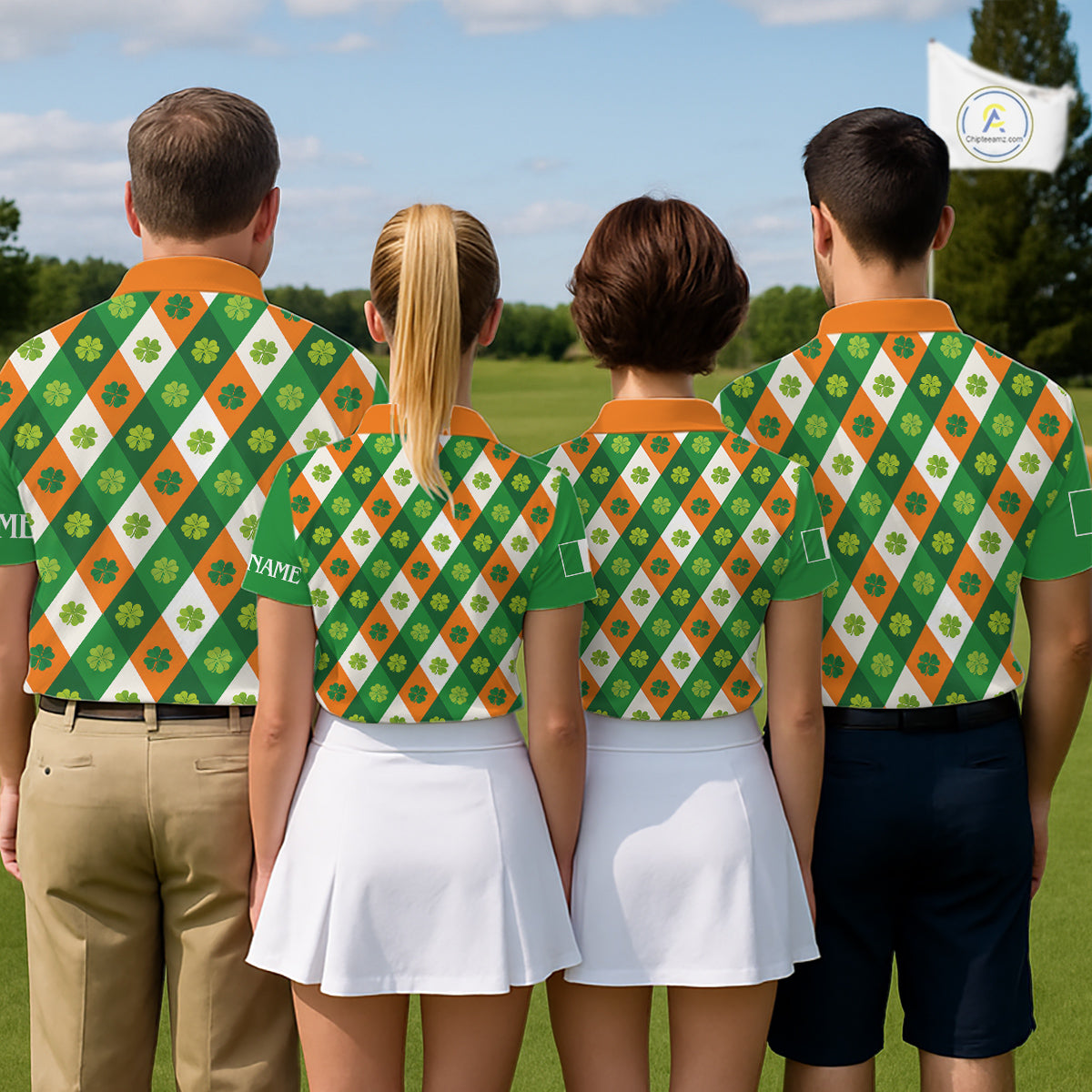 Argyle Mens Golf Polo Shirts Custom Ireland Flag St Patricks Day Green Clovers Plaid Golf Tops NHN0141