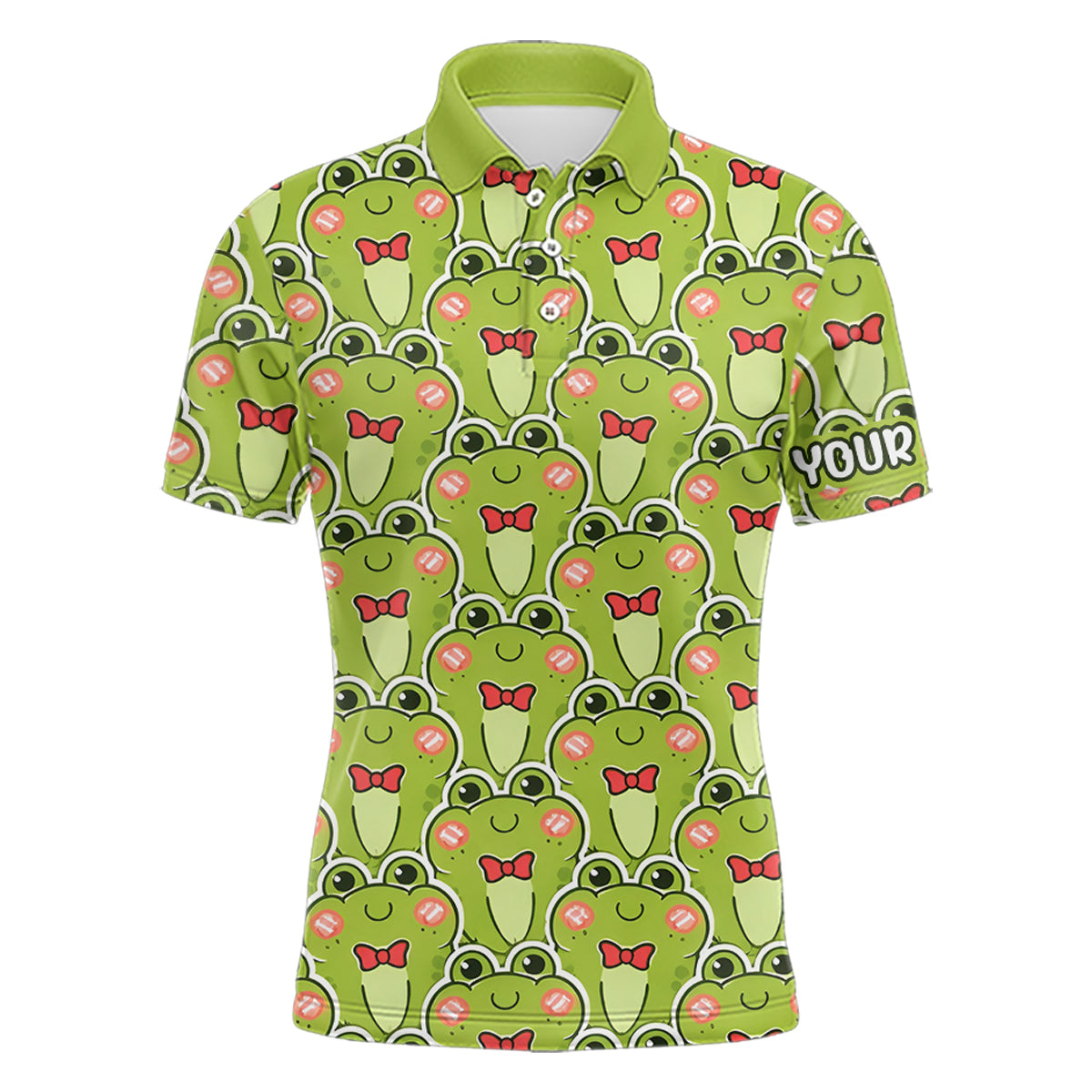 Funny Green Frog Pattern Mens Golf Polo Shirt Custom Golf Attire For Men, Golfer Gift NHN0146