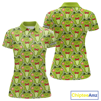 Funny Green Frog Pattern Womens Golf Polo Shirts Custom Golf Attire For Ladies, Golfer Gift NHN0146