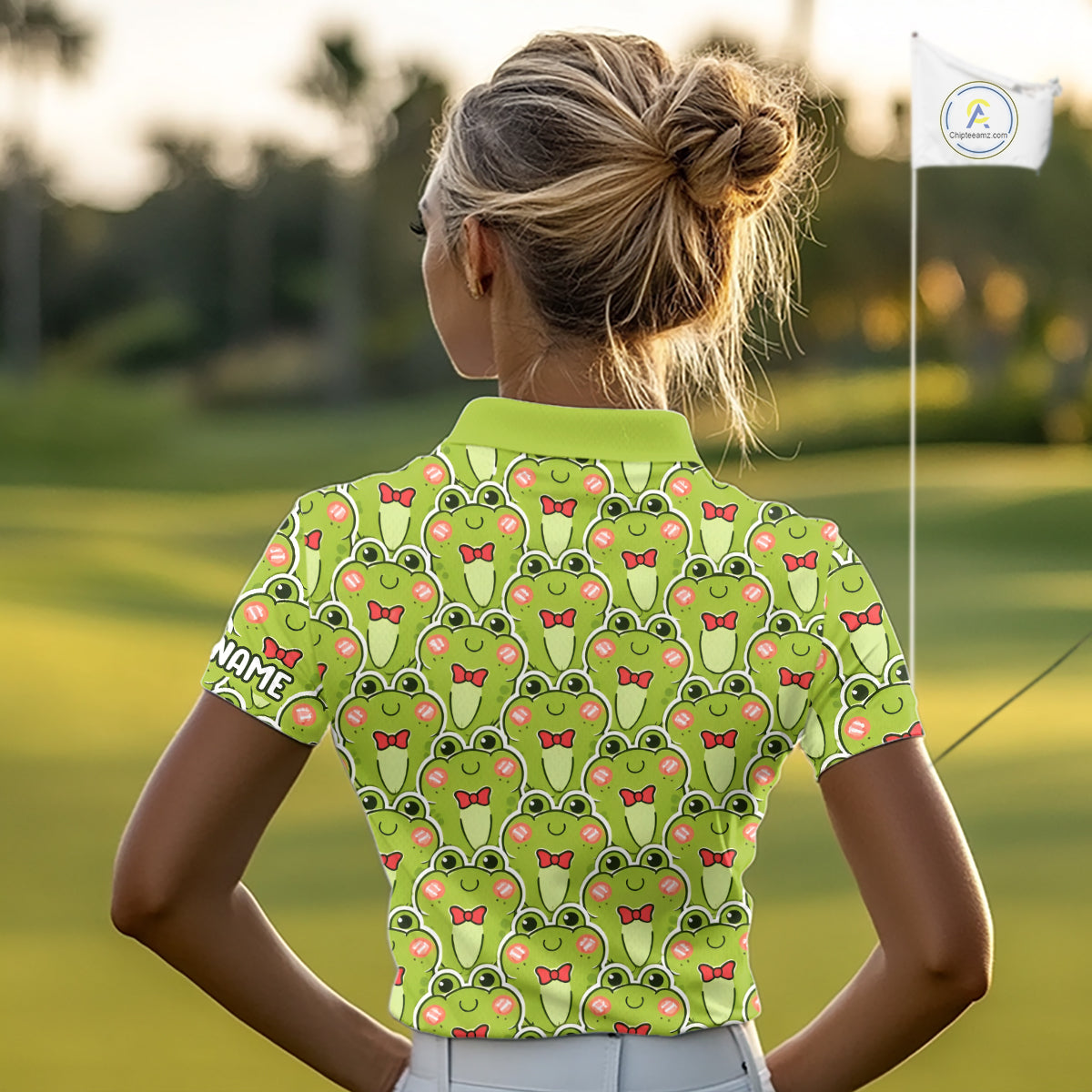 Funny Green Frog Pattern Womens Golf Polo Shirts Custom Golf Attire For Ladies, Golfer Gift NHN0146