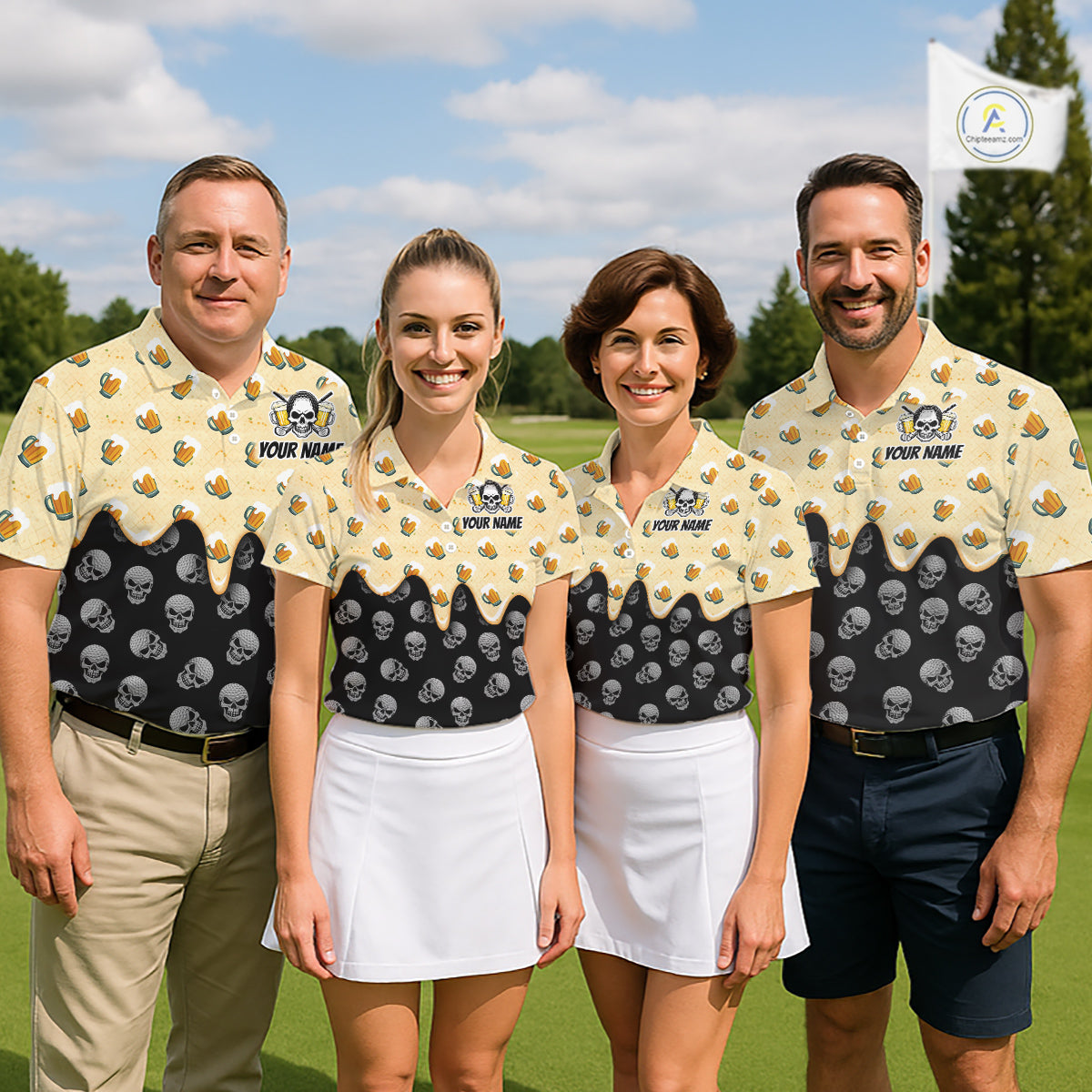 Mens Golf Polo Shirt Beer Skull Golf Pattern Custom Team Golf Tops For Men, Funny Golf Gifts NHN0200