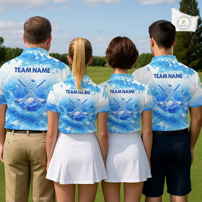 Luxury Blue Womens Golf Polo Shirt Custom Water Splash Pattern With Golf Ball Team Name Golf Tops NHN0219