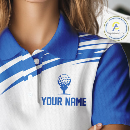 Blue And White Womens Golf Polo Shirt Custom Name Golf Shirts For Team Personalized Golf Gifts NHN0094