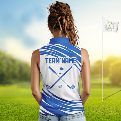 Blue And White Womens Sleeveless Golf Polo Shirt Custom Golf Shirts For Team Personalized Golf Gifts NHN0094