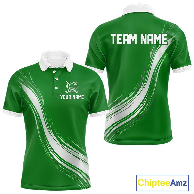 Green And White Mens Golf Polo Shirt Custom Name Golf Shirts For Team Personalized Golf Gifts NHN0095