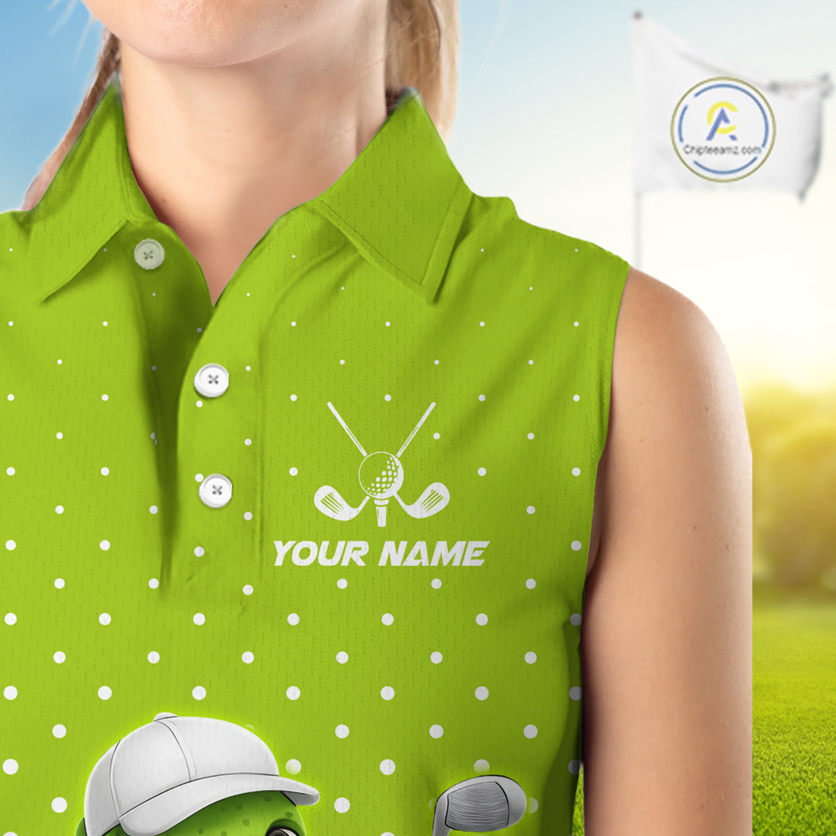 Funny Dinosaur Womens Sleeveless Golf Polo Shirt Green Pattern Custom Dinosaur Golf Shirts NHN0100