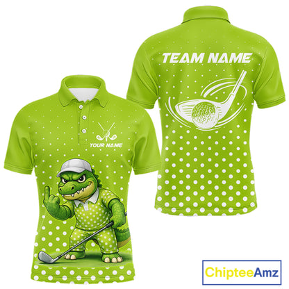 Funny Alligator Golf Polo Shirt For Men Custom Name Green Mens Golf Apparel Funny Golf Gifts NHN0104