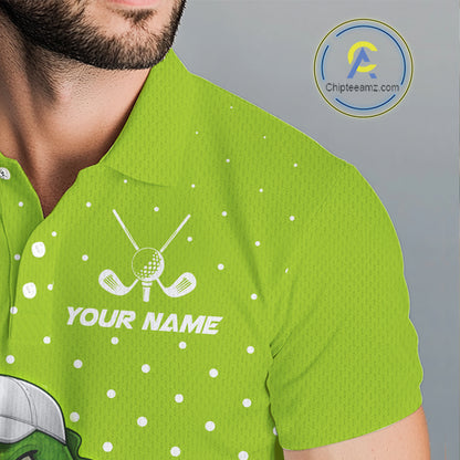 Funny Alligator Golf Polo Shirt For Men Custom Name Green Mens Golf Apparel Funny Golf Gifts NHN0104