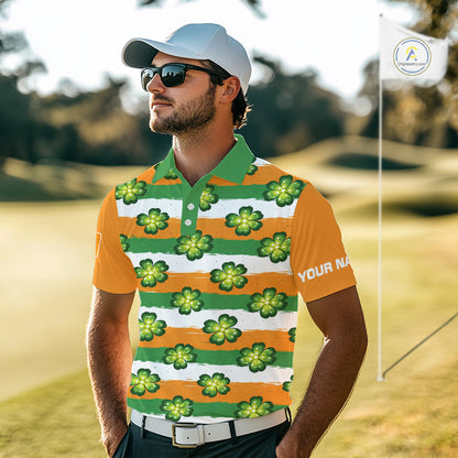 Mens Golf Polos Shirts Custom Green Clover St Patricks Day Pattern Ireland Flag Golf Shirt For Men NHN0138