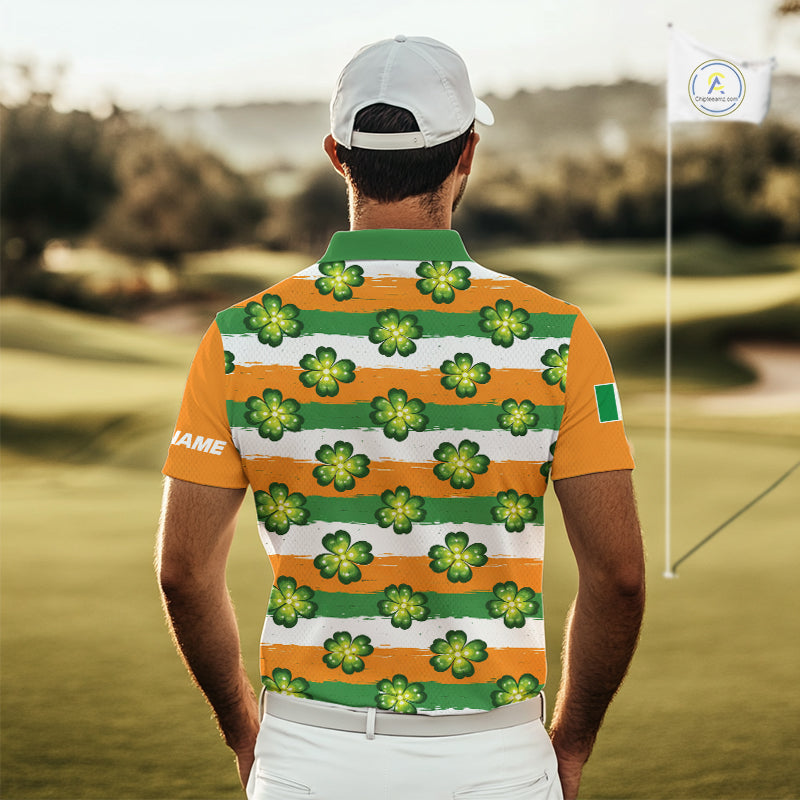 Mens Golf Polos Shirts Custom Green Clover St Patricks Day Pattern Ireland Flag Golf Shirt For Men NHN0138