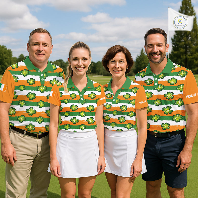 Mens Golf Polos Shirts Custom Green Clover St Patricks Day Pattern Ireland Flag Golf Shirt For Men NHN0138