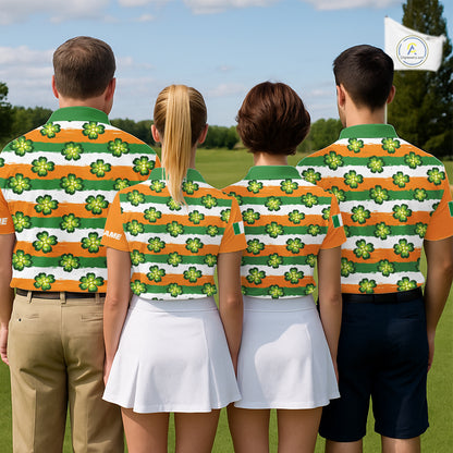 Mens Golf Polos Shirts Custom Green Clover St Patricks Day Pattern Ireland Flag Golf Shirt For Men NHN0138