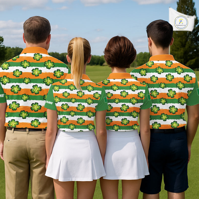 Mens Golf Polo Shirts Custom Ireland Flag St Patricks Day Green Clovers Golf Tops For Men NHN0140
