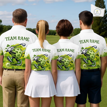 Womens Golf Polo Shirt Custom Gofl Ball Green Clover St Patricks Day Plaid Pattern Golf Tops NHN0161