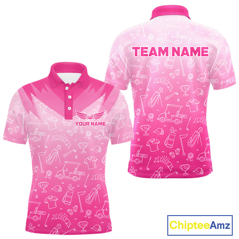 Mens Golf Polo Shirt Custom Pink Golf Ball Pattern Team Golf Tops, Golf Gifts For Men NHN0198