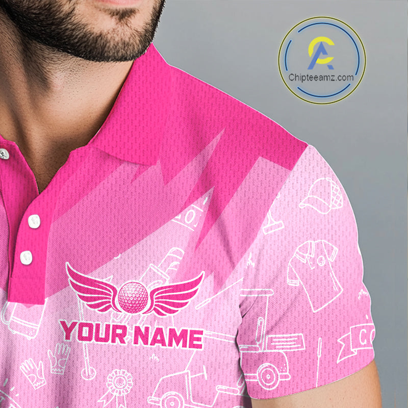 Mens Golf Polo Shirt Custom Pink Golf Ball Pattern Team Golf Tops, Golf Gifts For Men NHN0198