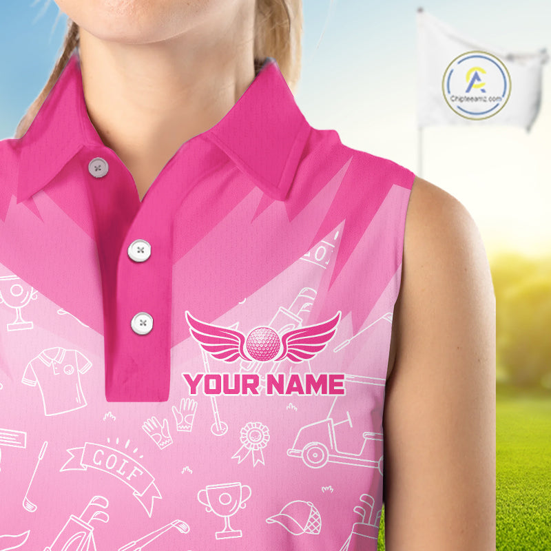 Womens Sleeveless Golf Polo Shirt Custom Pink Golf Ball Pattern Team Ladies Golf Tops, Golf Gifts NHN0198