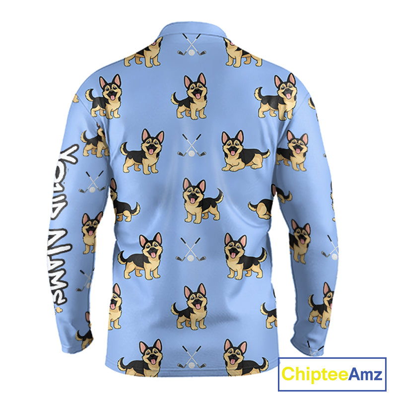 Long Sleeve Golf Polo Shirt Custom Funny German Shepherd Team Mens Golf Tops, Dog Lover Gift NHN0213