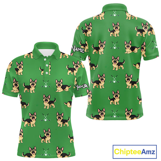 Funny German Shepherd Mens Golf Polo Shirt Custom Green Pattern Team Mens Golf Tops, Dog Lover Gift NHN0213