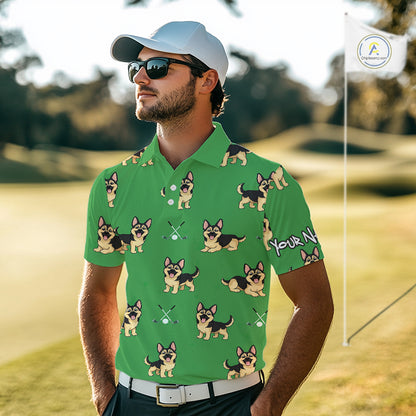 Funny German Shepherd Mens Golf Polo Shirt Custom Green Pattern Team Mens Golf Tops, Dog Lover Gift NHN0213