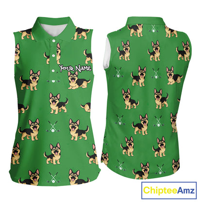 Funny German Shepherd Womens Sleeveless Golf Polo Shirt Custom Green Team Golf Tops, Dog Lover Gift NHN0213