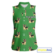 Load image into Gallery viewer, Funny German Shepherd Womens Sleeveless Golf Polo Shirt Custom Green Team Golf Tops, Dog Lover Gift NHN0213
