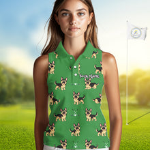 Load image into Gallery viewer, Funny German Shepherd Womens Sleeveless Golf Polo Shirt Custom Green Team Golf Tops, Dog Lover Gift NHN0213