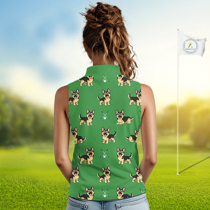 Funny German Shepherd Womens Sleeveless Golf Polo Shirt Custom Green Team Golf Tops, Dog Lover Gift NHN0213