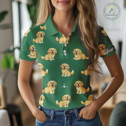 Golden Retriever Womens Golf Polo Shirt Custom Funny Green Team Ladies Golf Tops, Dog Lover Gift NHN0214