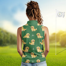Load image into Gallery viewer, Golden Retriever Womens Sleeveless Golf Polo Shirt Custom Funny Green Team Golf Tops, Dog Lover Gift NHN0214