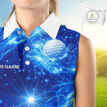 Load image into Gallery viewer, Womens Sleeveless Golf Polo Shirt Blue Water Splash Golf Ball Custom Name Golf Tops For Team NHN0221