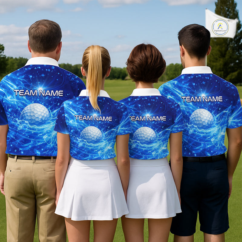 Personalized Womens Golf Polo Shirt Blue Water Splash Golf Ball Custom Name Golf Tops For Team NHN0221