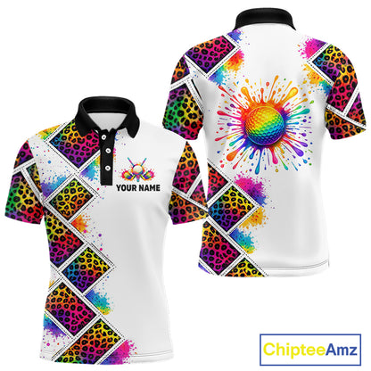Rainbow Mens Golf Polo Shirt Leopard Print Pattern Custom Team Golf Tops For Men, Golf Gifts NHN0228