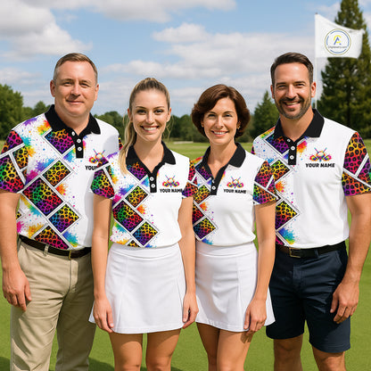 Rainbow Mens Golf Polo Shirt Leopard Print Pattern Custom Team Golf Tops For Men, Golf Gifts NHN0228