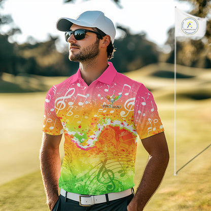 Mens Golf Polo Shirt Colorful Music Angel Wing Golf Ball Custom Golf Top For Team, Golfer Gift NHN0130