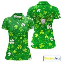 Load image into Gallery viewer, Womens Golf Polo Shirt Custom Green Music Angel Wing Golf Ball St Patricks Day Golf Shirts, Golf Gifts NHN0132