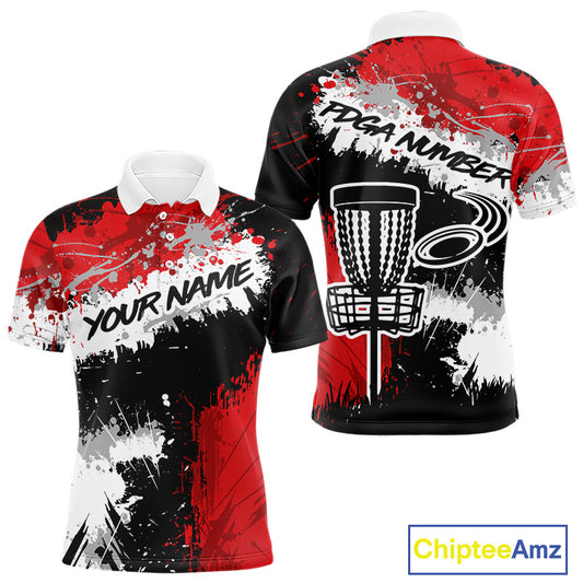 Black And Red Mens Golf Polo Shirt Custom Team Number Vintage Disc Golf Basket Mens Golf Wears NHN0028