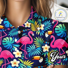 Load image into Gallery viewer, Womens Golf Polo Shirt Flamingo Floral Pattern, Colorful Tropical Leaves Custom Team Golf Shirt NHN0194
