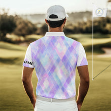 Load image into Gallery viewer, Violet And Blue Square Pattern Mens Golf Polo Shirt Custom Name Golf Tops For Men NHN0203